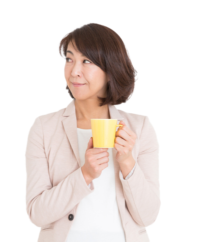 woman holding coffee cup and looking at the quote